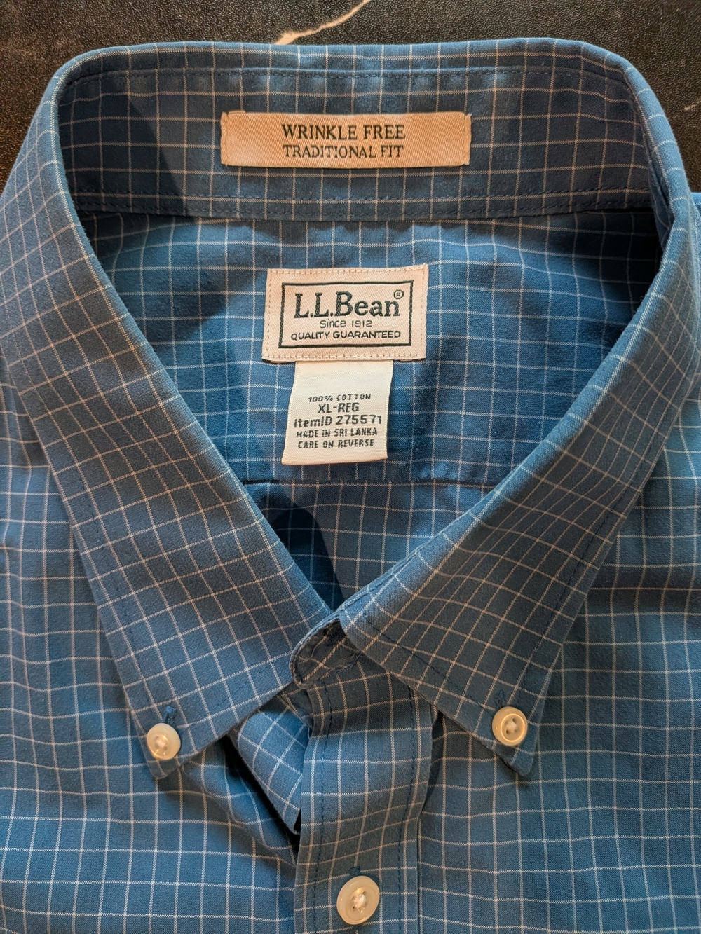 L.L. Bean Men's Blue Grid Wrinkle-Free Traditional Fit Shirt